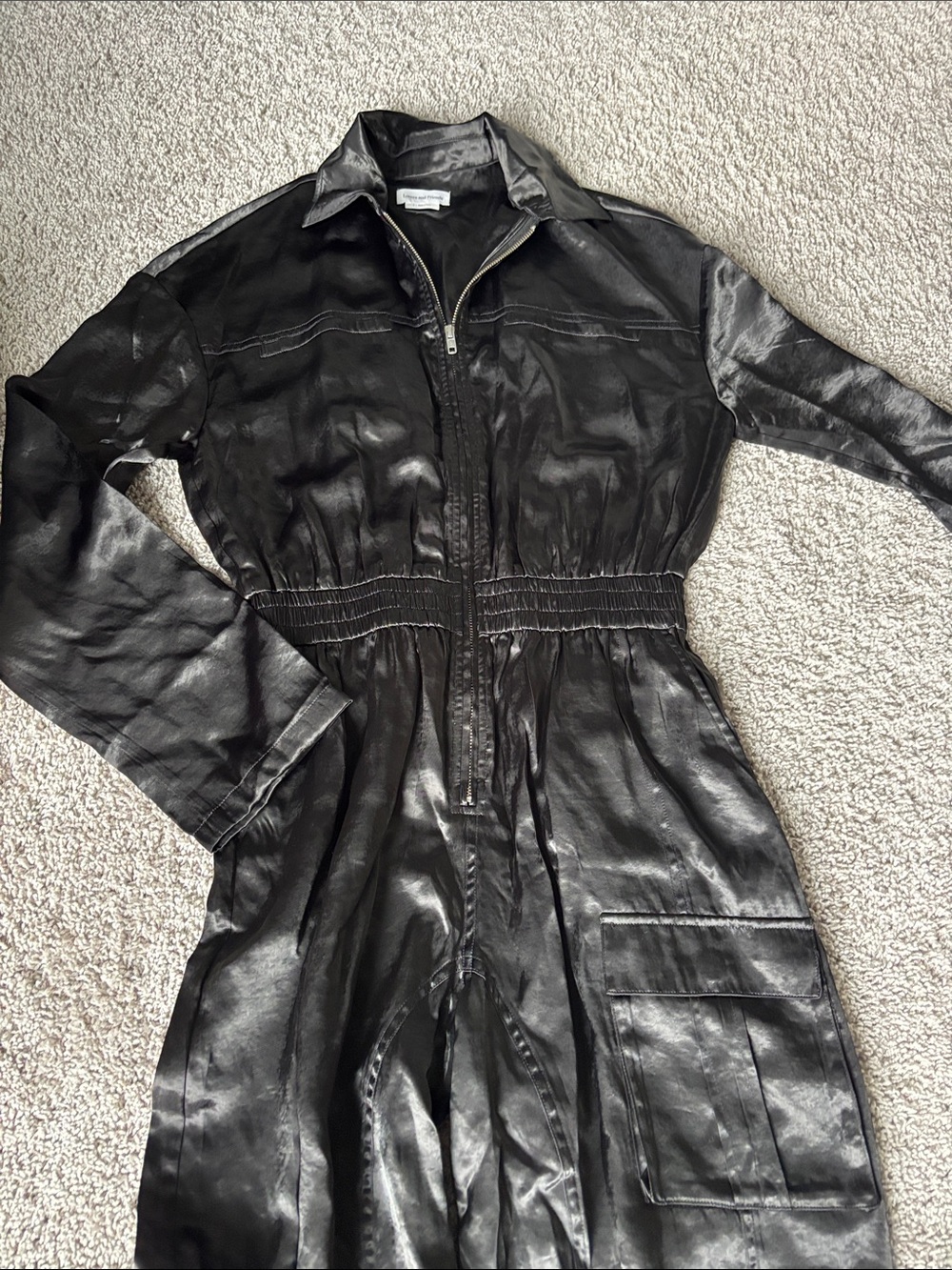 Lovers + Friends Black Faux Leather Zip-Up Jumpsuit
